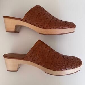 Madewell The Jordyn Clog in Brown Woven Leather Wood Heel Size 9.5